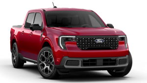 Ruby Red 2026 Ford Maverick Lariat for sale in Huntington, WV — premium compact pickup with luxury interior and hybrid tech