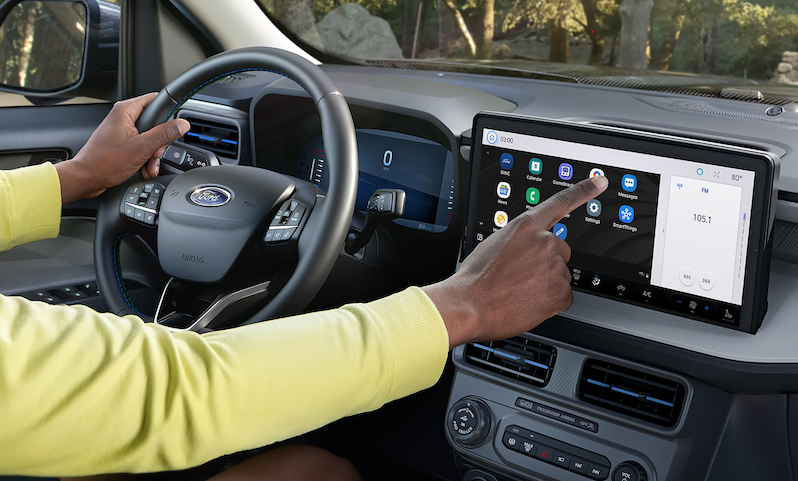 Interior of 2026 Ford Maverick in Huntington WV with available 8-inch touchscreen featuring Apple CarPlay® and Android Auto™